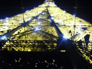 The Eiffel Tower at night.